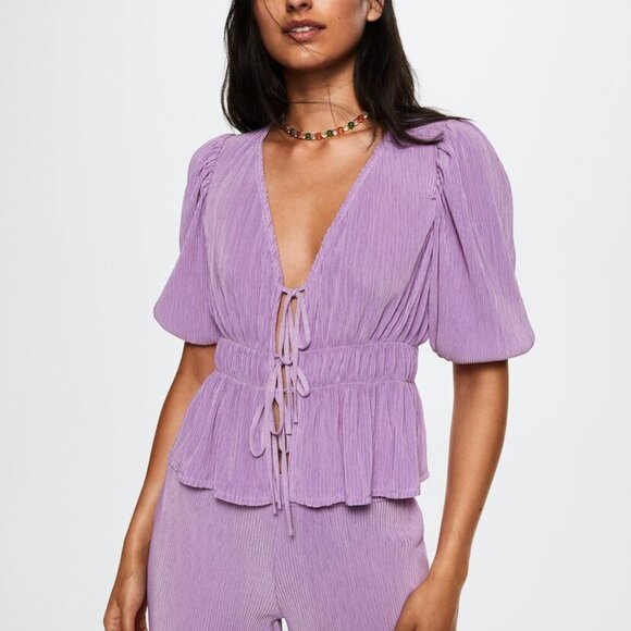 Mango Tops - Mango Pleated Blouse With Ruffles
